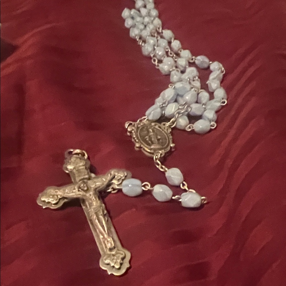 Gold and White Rosary Necklace